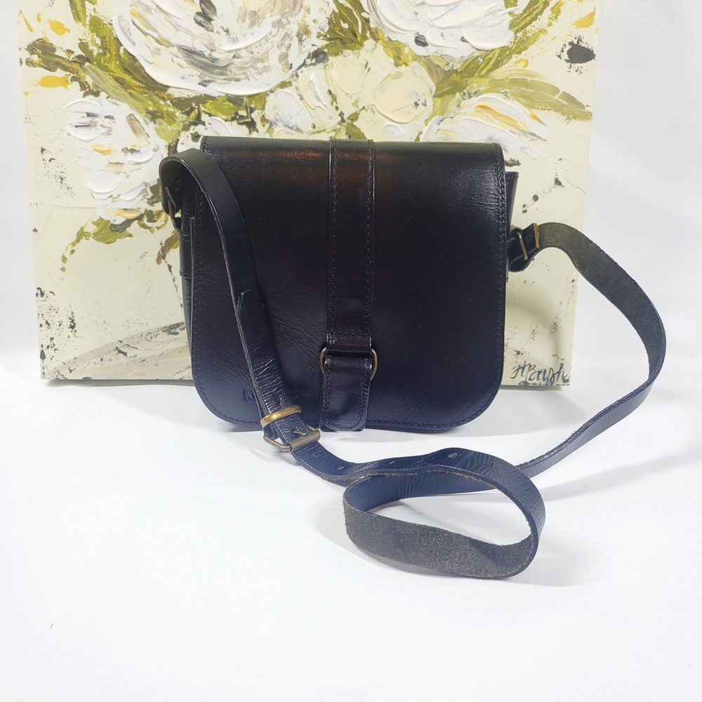 Vintage Kouros Black Leather Crossbody Bag Genuine Greek Cowhide Leather